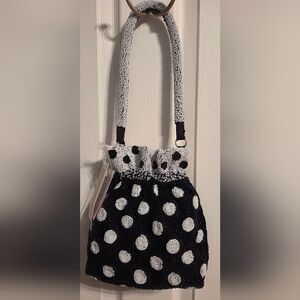 Black and White Polka Dot Beaded Bag NWT